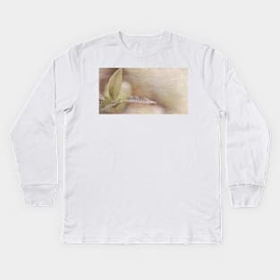 Leaves with drops of dew, textured, pastel tones Kids Long Sleeve T-Shirt